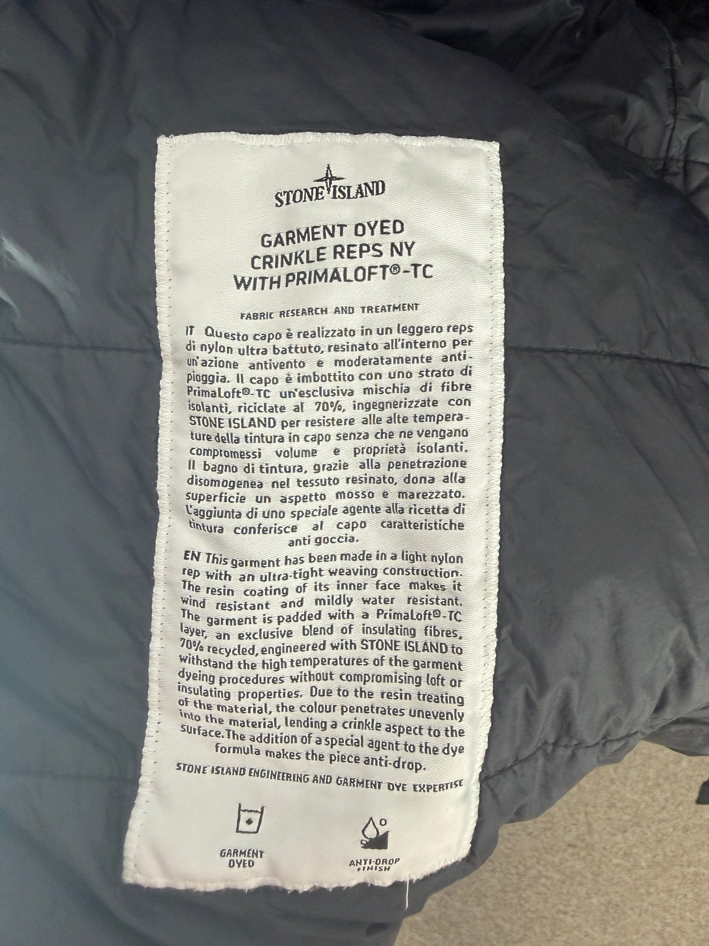 Stone Island Garment Dyed Crinkle Reps With Primaloft TC